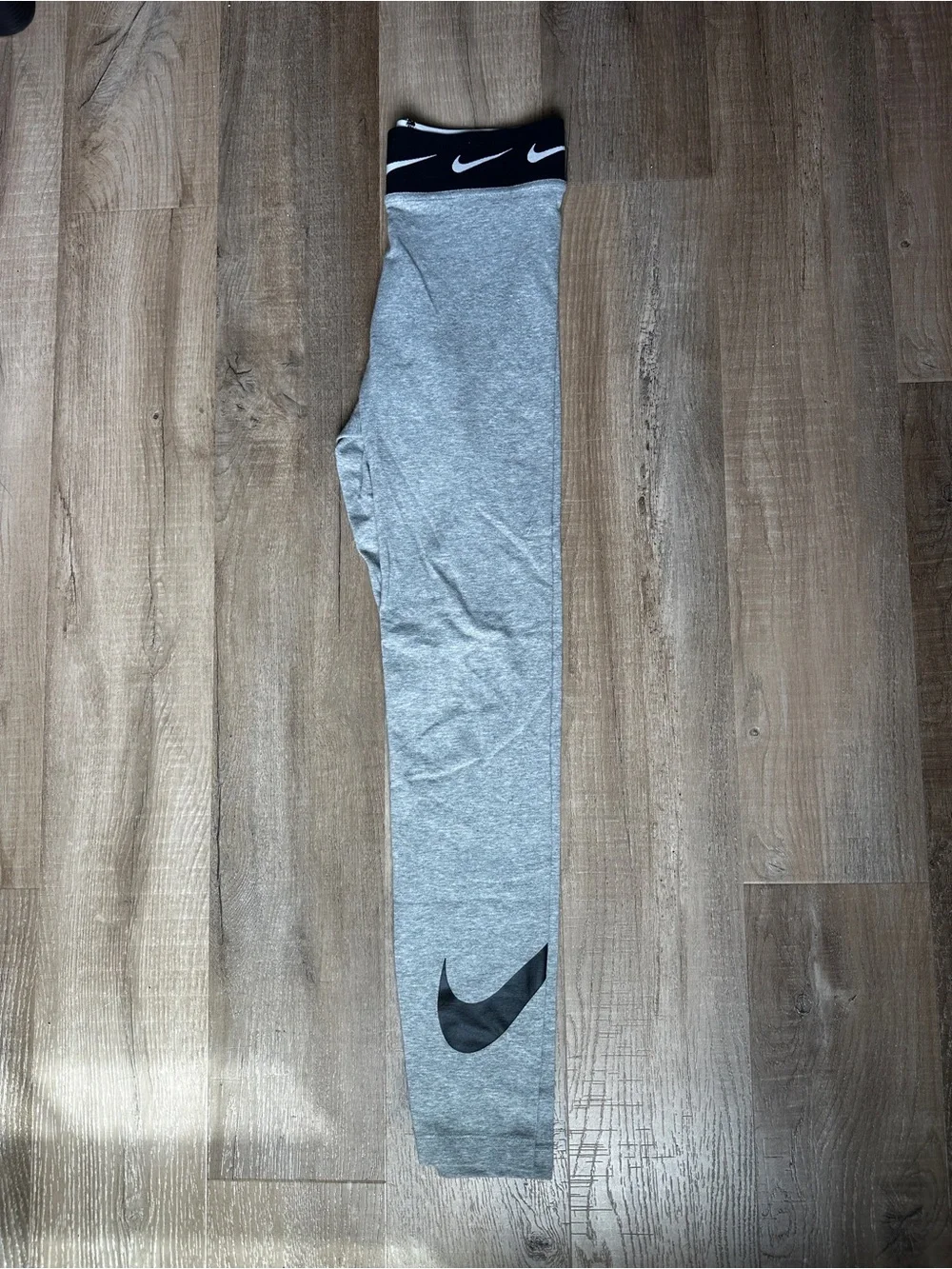 Nike Grey Leggings with Black Swoosh and Logo Waistband